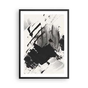 Poszter fehér keretben - Absztrakt fekete-fehér ecsetvonások - 50x70cm - Absztrakció - a fekete kifejezése - Modern fali dekoráció nappalihoz és hálószobához ARTTOR