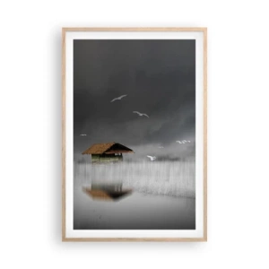 Poszter világos tölgy keretben - Menedék az esőtől - 61x91 cm