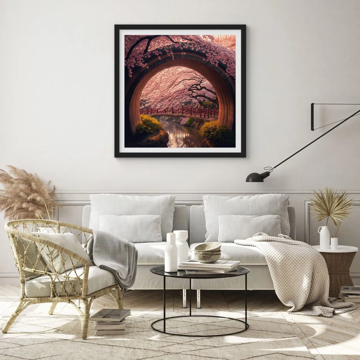 Poszter fehér keretben - Japán tavasz - 50x50 cm