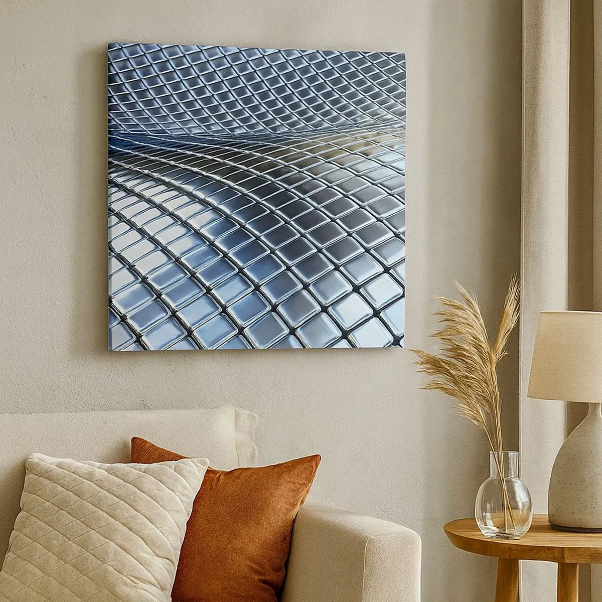 Vászonkép - Fémes ezüst hullám - 30x30 cm