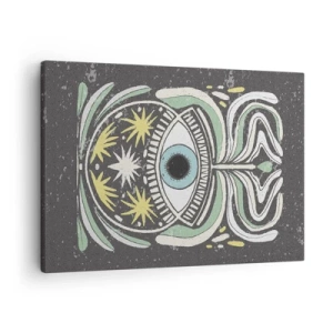 Vászonkép - Egy szimbolikus szem, absztrakt mintákkal körülvéve - 70x50cm - Törzsi rituálék - Modern fali dekoráció nappalihoz és hálószobához ARTTOR