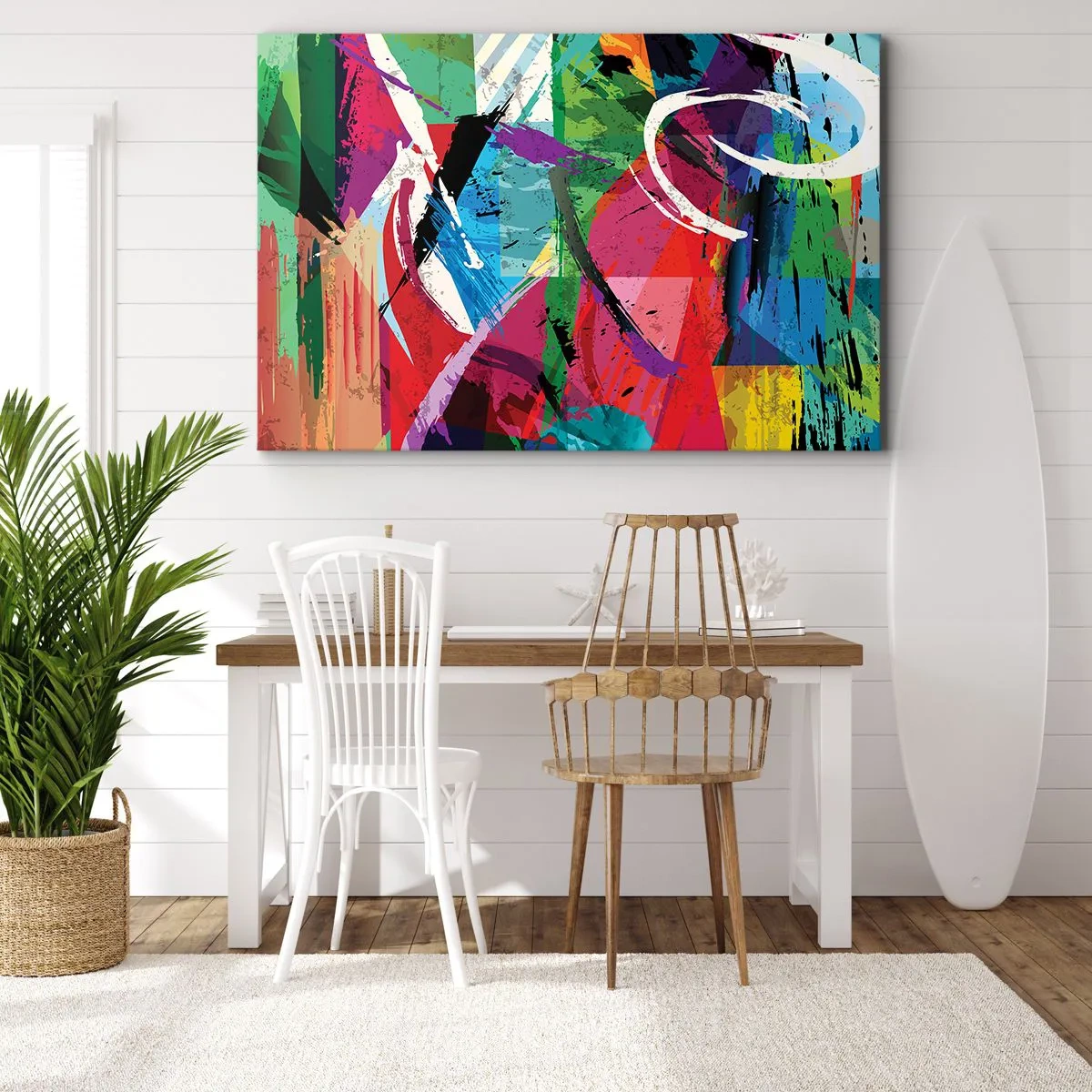 Vászonkép - Színes absztrakció dinamikus ecsetvonásokkal - 70x50cm - Gyorsan, élénken és ugrálva - Modern fali dekoráció nappalihoz és hálószobához ARTTOR