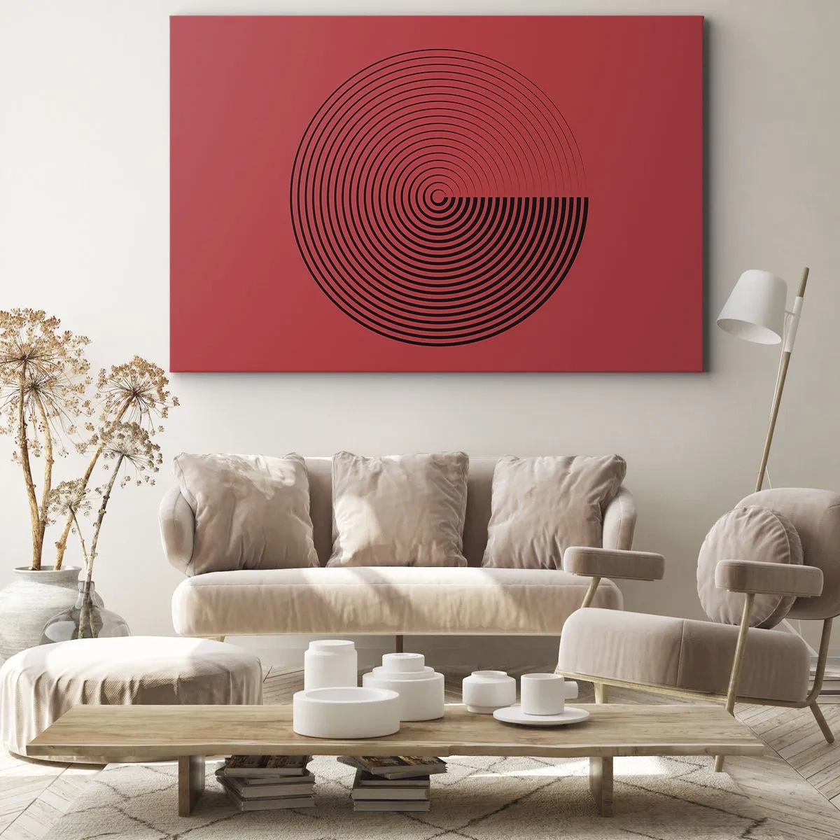 Vászonkép - Koncentrikus körök piros alapon - 70x50cm - Körkörös mozgás - Modern fali dekoráció nappalihoz és hálószobához ARTTOR