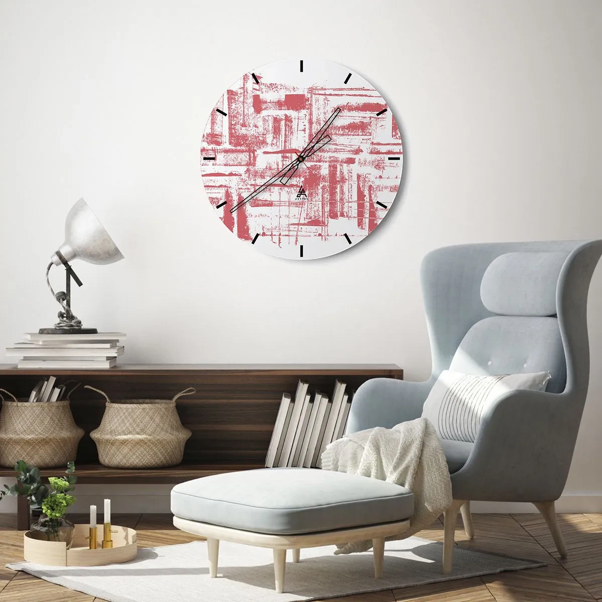Falióra, Óra - Grafikus, absztrakt szimbólumok és textúrák bézs és fekete árnyalatokban - 30x30cm - A vörös város - Modern fali dekoráció nappalihoz, konyhához és hálószobához ARTTOR