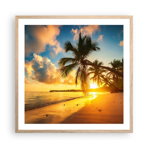 Poszter világos tölgy keretben - Karibi álom - 60x60 cm
