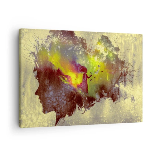 Vászonkép - Egy nő művészi sziluettje a természettel a háttérben - 70x50cm - Anyatermészet - Modern fali dekoráció nappalihoz és hálószobához ARTTOR