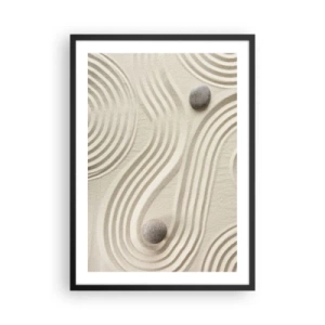 Poszter fehér keretben - Egy minimalista kompozíció egy japán zen kertből kövekkel - 50x70cm - A meleg érintése - Modern fali dekoráció nappalihoz és hálószobához ARTTOR