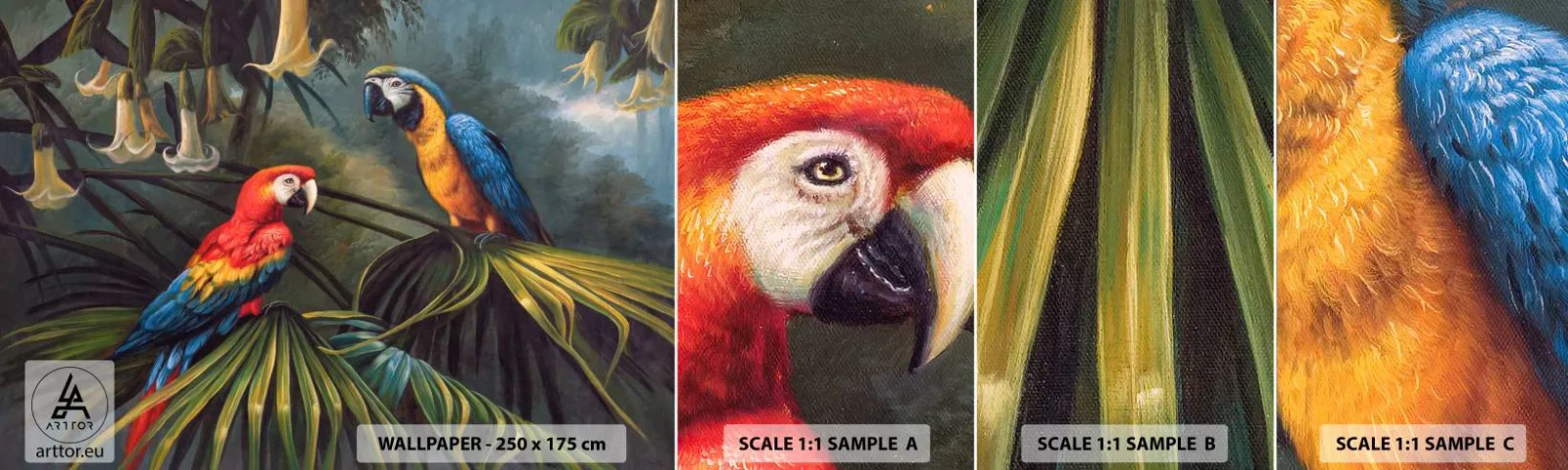 Fotótapéta Minta Standard Eco - Romantika a trópusokon - Ara papagáj, Állatok, Trópusi erdő - 100x30 cm