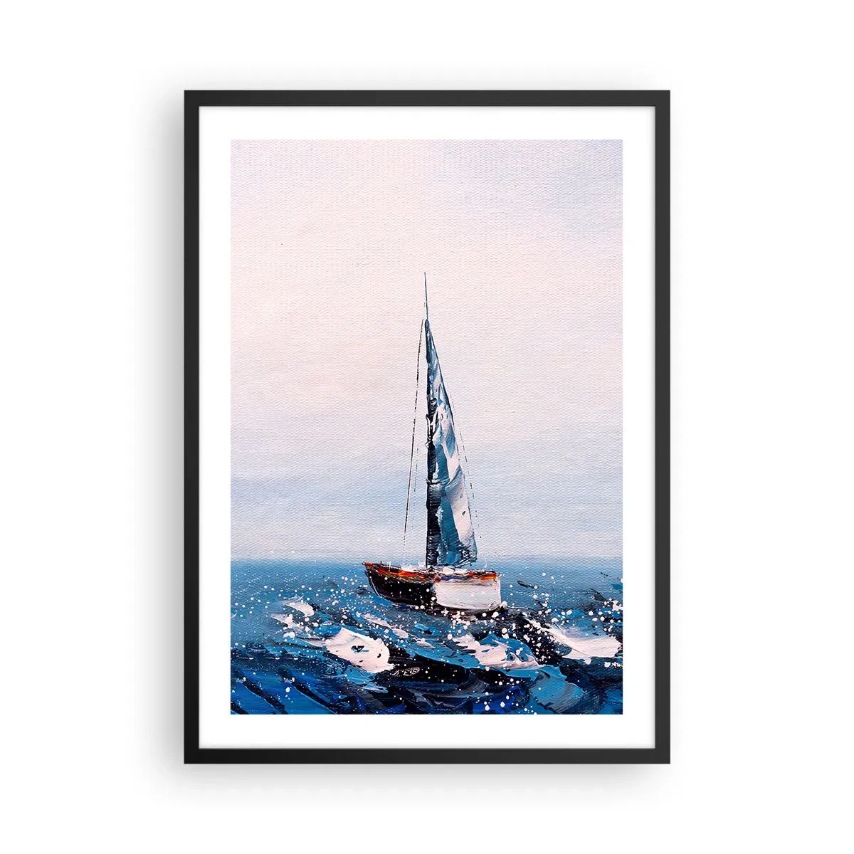 Poszter fehér keretben - Egy vitorláshajó a viharos óceánon festői stílusban - 50x70cm - A szél testvérisége - Modern fali dekoráció nappalihoz és hálószobához ARTTOR