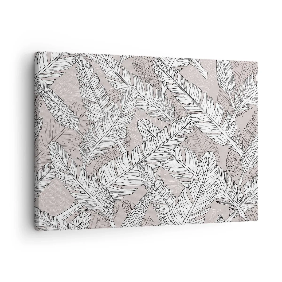 Vászonkép - Fekete-fehér minta banánlevelekkel világos háttéren - 70x50cm - Tollas kavarodás - Modern fali dekoráció nappalihoz és hálószobához ARTTOR