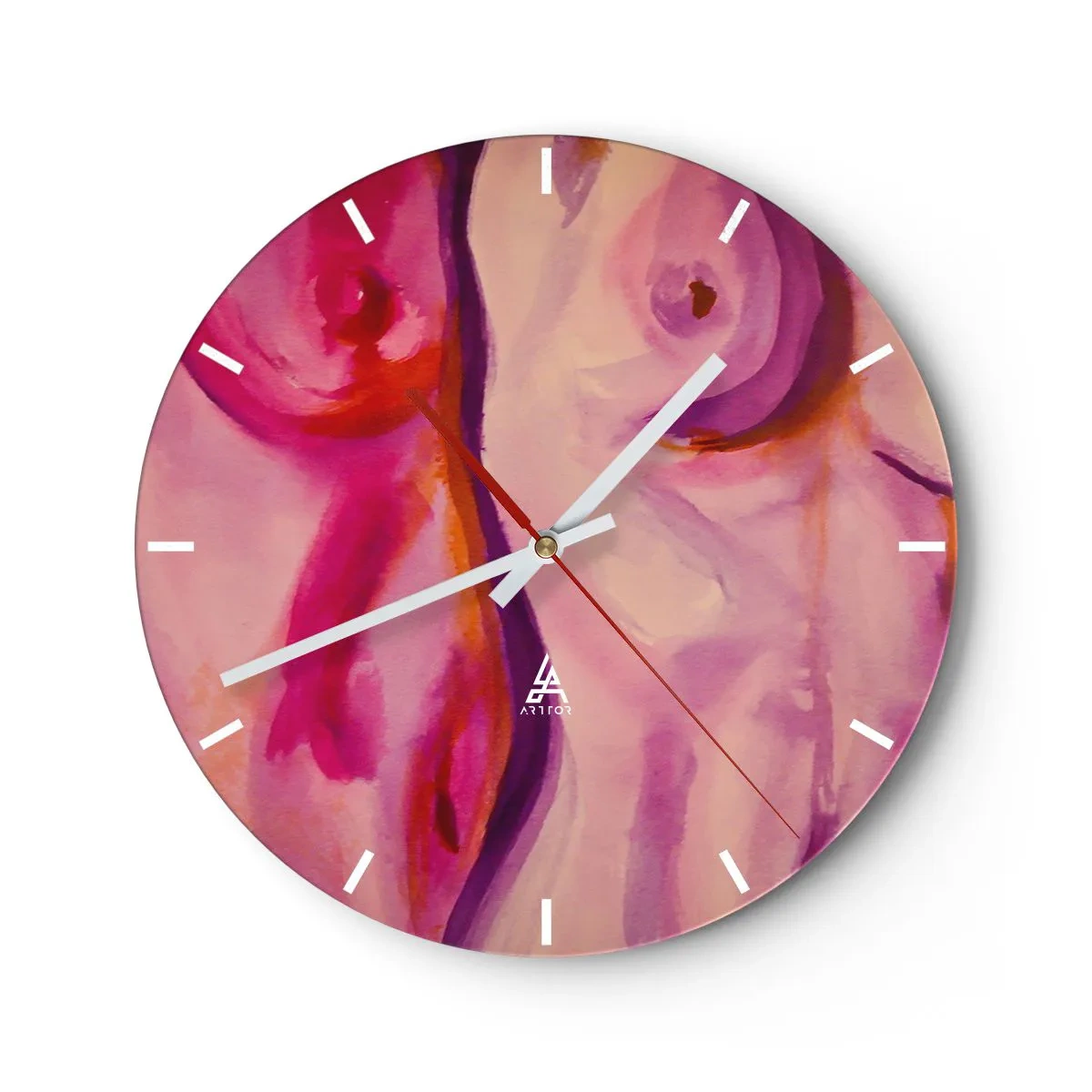 Falióra, Óra - Művészi absztrakt formák rózsaszín és piros árnyalatokban - 30x30cm - Óda a nőiességhez - Modern fali dekoráció nappalihoz, konyhához és hálószobához ARTTOR