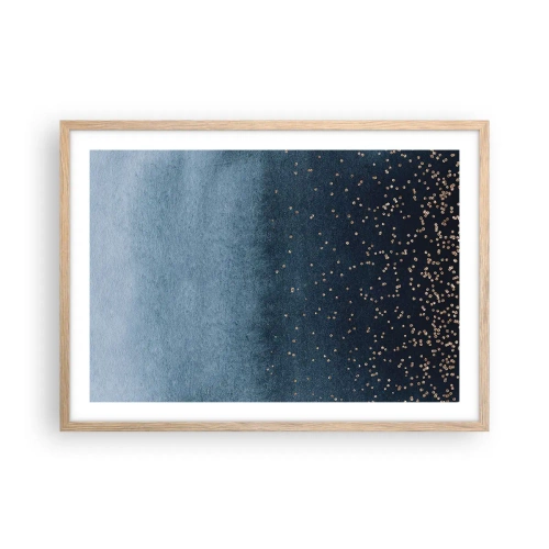 Poszter világos tölgy keretben - Kompozíció - kék fázisok - 70x50 cm