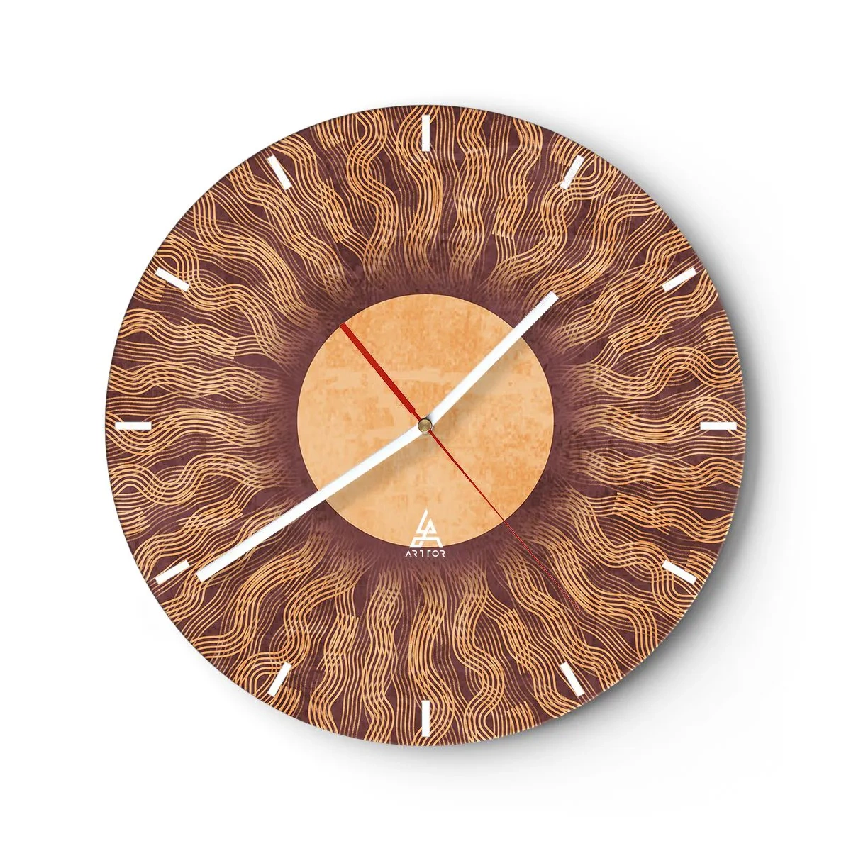 Falióra, Óra - Napszámlap ragyogó mintával, meleg színekkel - 30x30cm - A nap ikonja - Modern fali dekoráció nappalihoz, konyhához és hálószobához ARTTOR