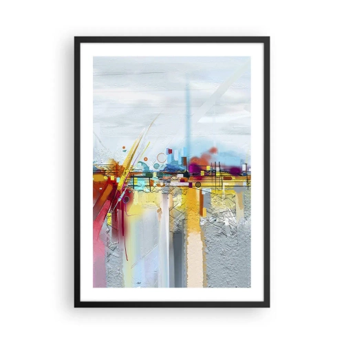Poszter fehér keretben - Színes absztrakt városi panoráma - 50x70cm - Az öröm hídja az élet folyóján - Modern fali dekoráció nappalihoz és hálószobához ARTTOR