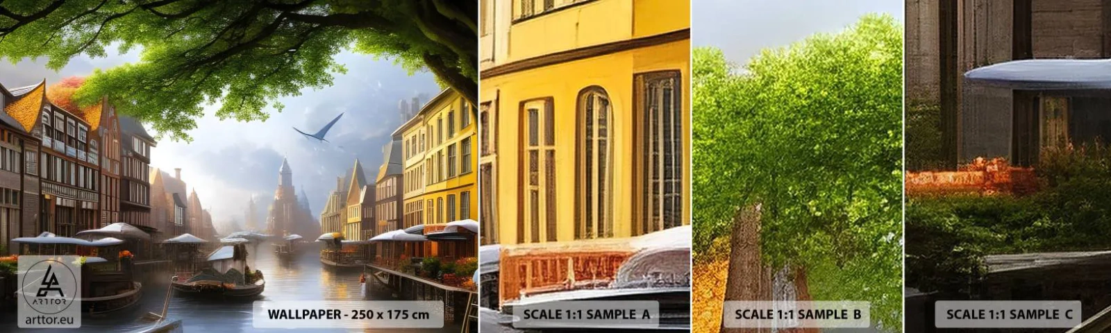 Fotótapéta Minta Standard Eco - Holland városkép - Óváros, Csónakok, Csatorna - 100x30 cm