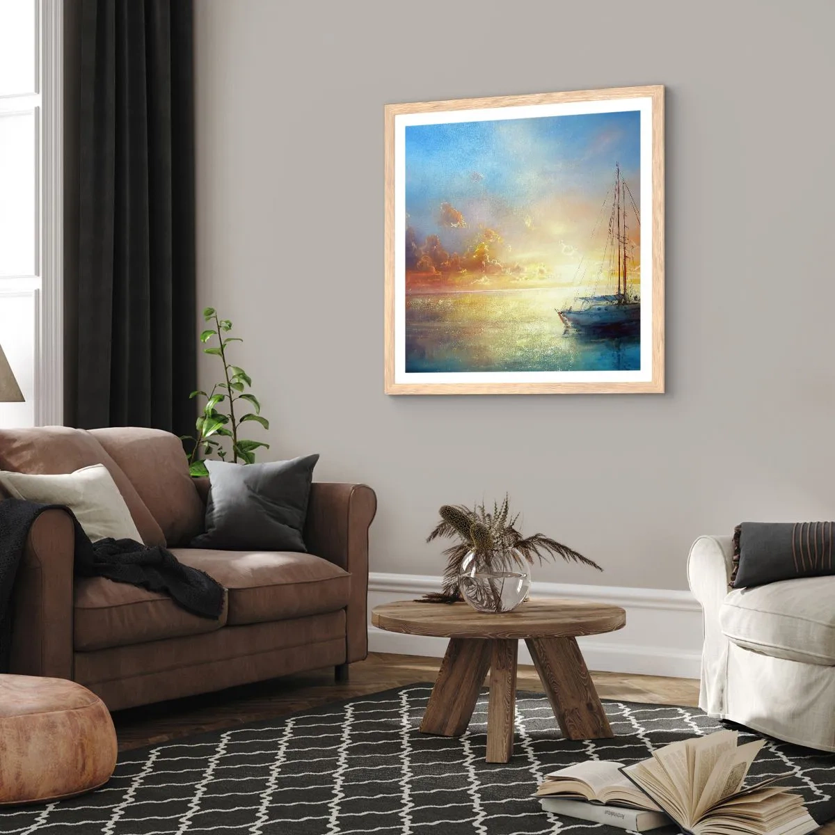 Poszter világos tölgy keretben - Egy arany öbölben - 60x60 cm
