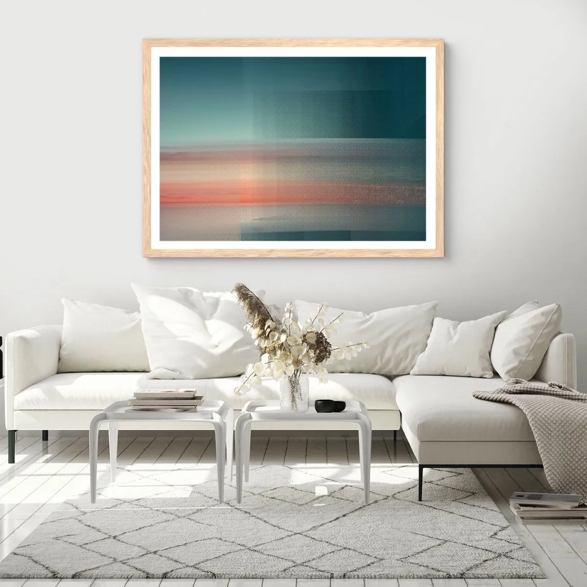 Poszter világos tölgy keretben - Absztrakt: fényhullámok - 100x70 cm
