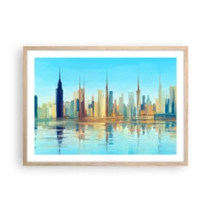 Poszter világos tölgy keretben - Napfényes metropolisz - 70x50 cm