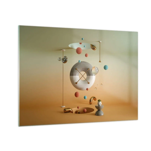 Üveg kép - Geometriai alakzatok pasztell színekben egy absztrakt térben - 70x50cm - Bármi megtörténhet - Modern fali dekoráció nappalihoz és hálószobához ARTTOR
