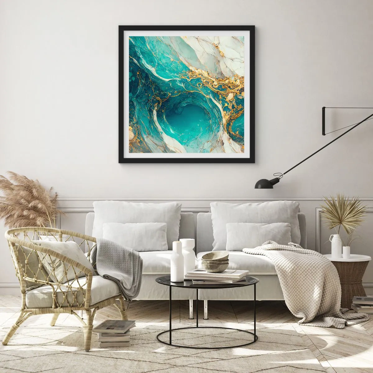 Poszter fehér keretben - Kompozíció aranyvénákkal - 30x30 cm