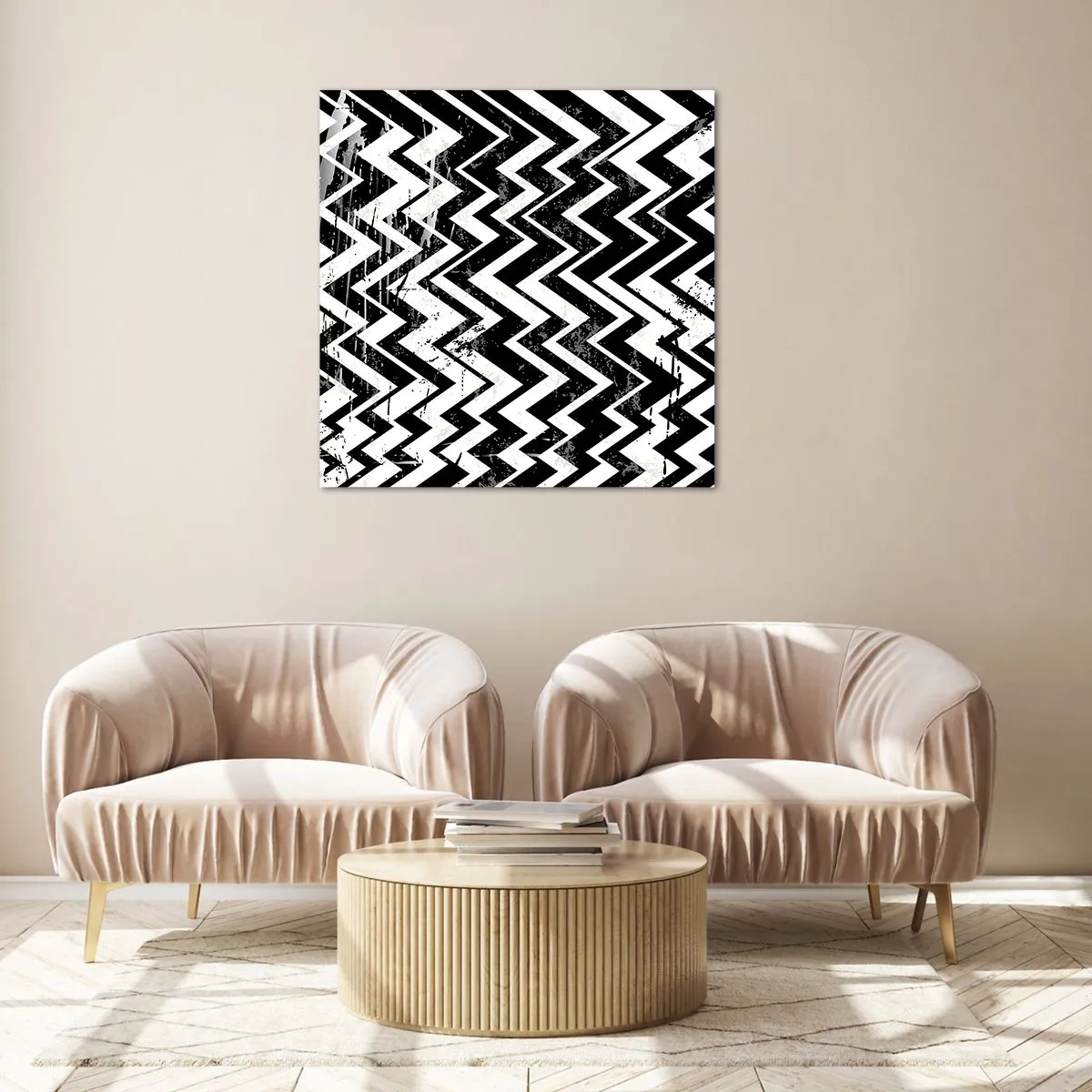 Üveg kép - Zyg-fehér, zag-fekete - 40x40 cm