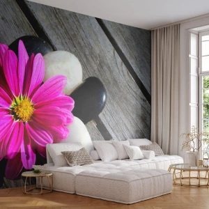 Fotótapéta Premium Sand - Pihenés a mólón - Virág, Kövek, Fa híd - 400x280 cm