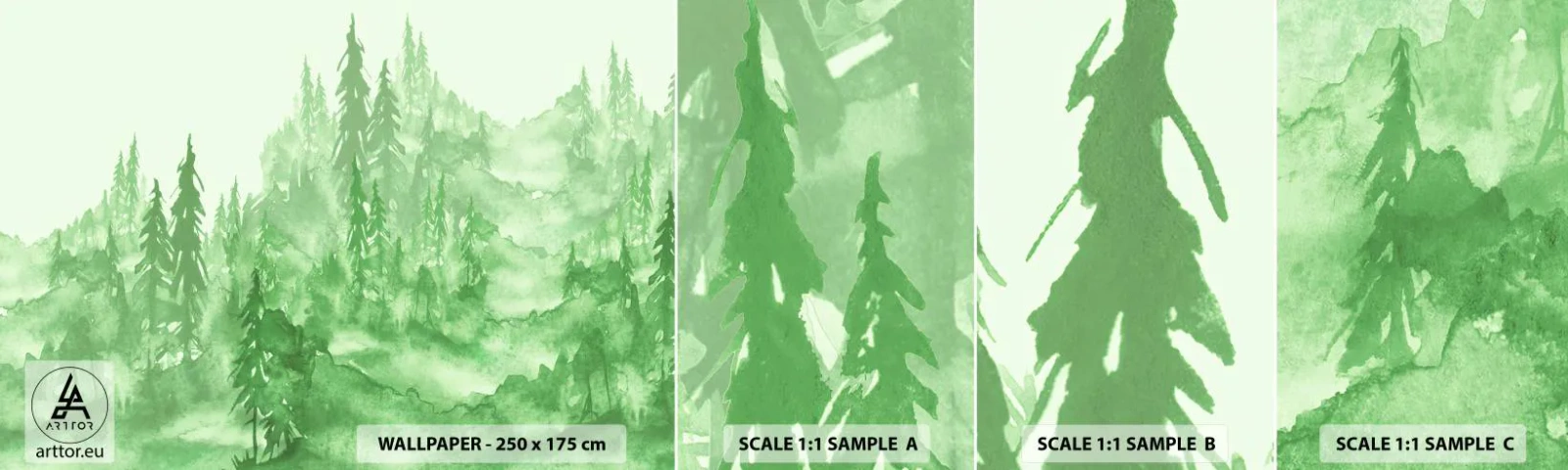 Fotótapéta Minta Standard Eco - Elmosódott zöld köddel - Erdő, Grafika, Tájkép - 100x30 cm
