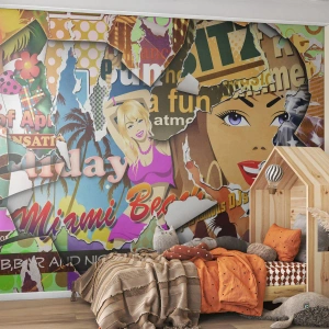 Fotótapéta Premium Sand - Nyári visszaemlékezések - Falfirkálás, Falfestmény, Festmény Kollázs - 100x70 cm