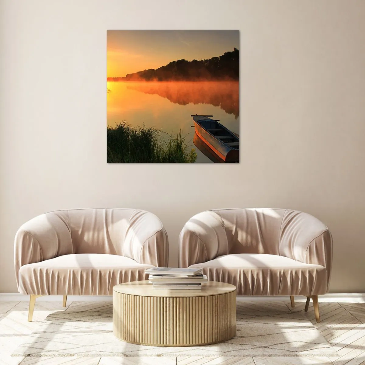 Üveg kép - Napkelte a víz felett, mint egy tükör - 40x40 cm