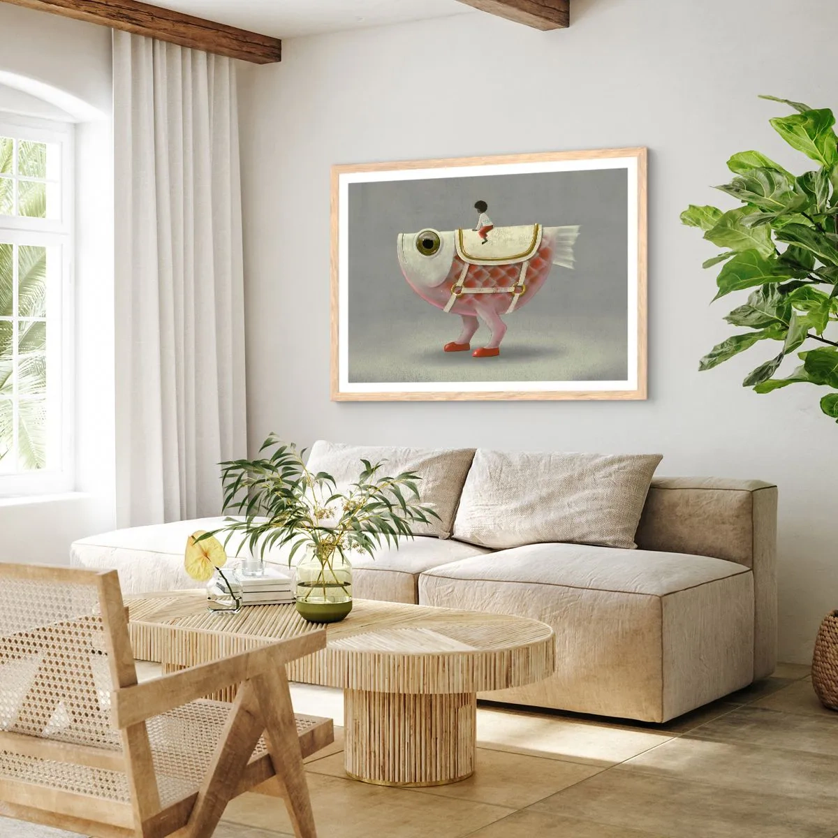 Poszter világos tölgy keretben - A halas lovas - 100x70 cm