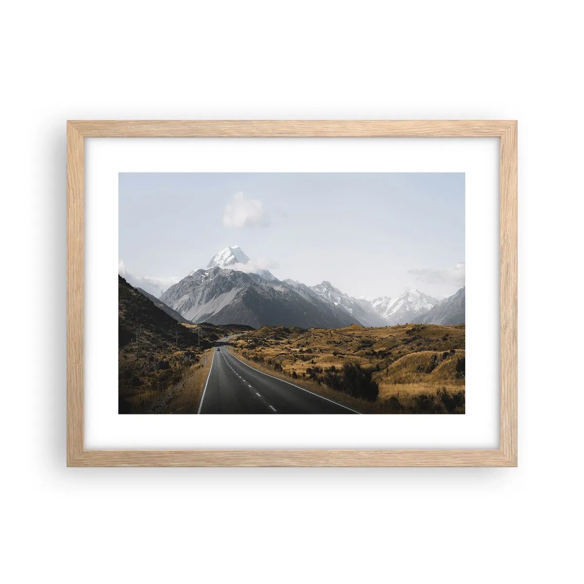 Poszter világos tölgy keretben - Út a hegyek szívébe - 40x30 cm