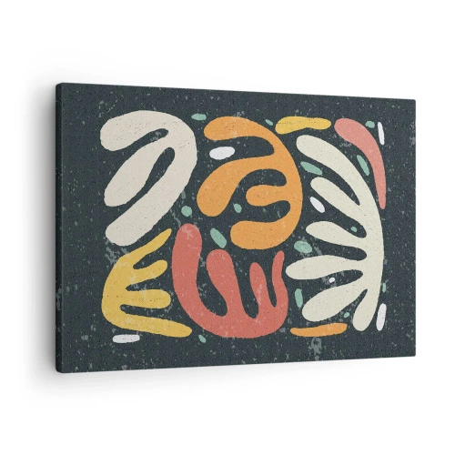 Vászonkép - Absztrakt formák meleg színekkel sötét háttér előtt - 70x50cm - Kompozíció - mindjárt elkaplak - Modern fali dekoráció nappalihoz és hálószobához ARTTOR