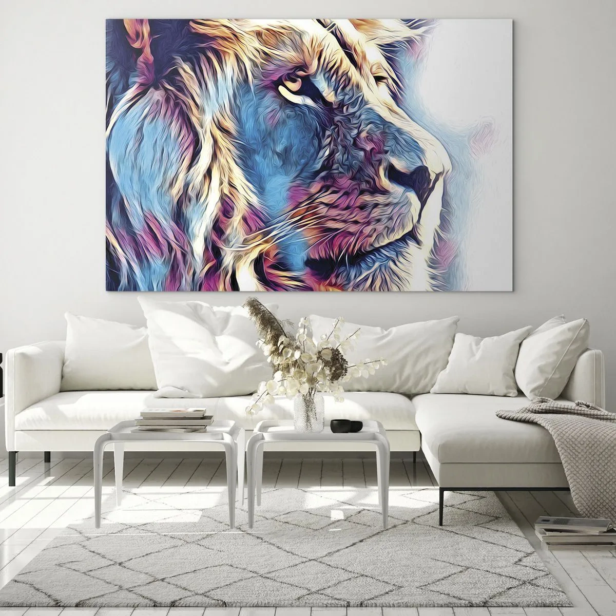 Üveg kép - Színes oroszlángrafika modern, művészi stílusban - 70x50cm - A természet bölcsessége - Modern fali dekoráció nappalihoz és hálószobához ARTTOR