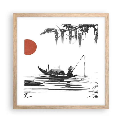 Poszter világos tölgy keretben - Ázsiai délután - 40x40 cm
