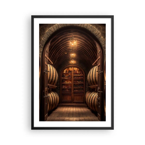 Poszter fehér keretben - Elegáns borospince fahordókkal - 50x70cm - Hangulatos pince - Modern fali dekoráció nappalihoz és hálószobához ARTTOR