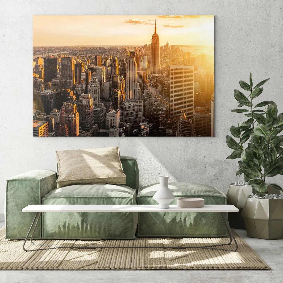Üveg kép - New York városképe naplementekor - 70x50cm - Növekedni a napon - Modern fali dekoráció nappalihoz és hálószobához ARTTOR