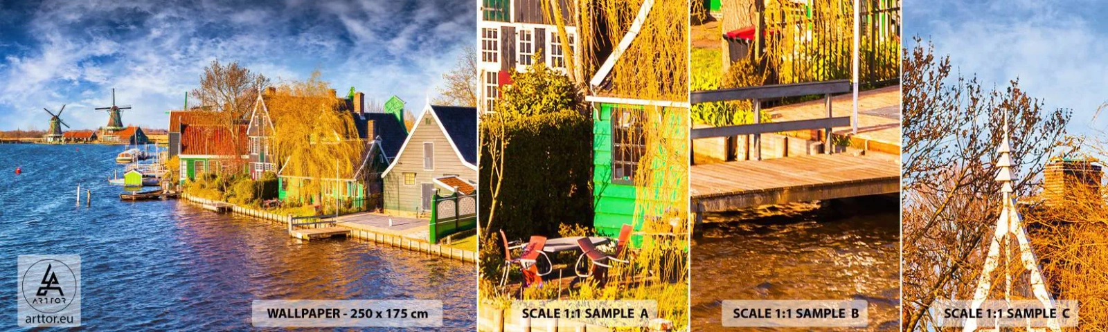 Fotótapéta Minta Öntapadós Deluxe Sticker - Évszázadok óta nincs változás - Tájkép, Ventilátor, Hollandia - 100x30 cm