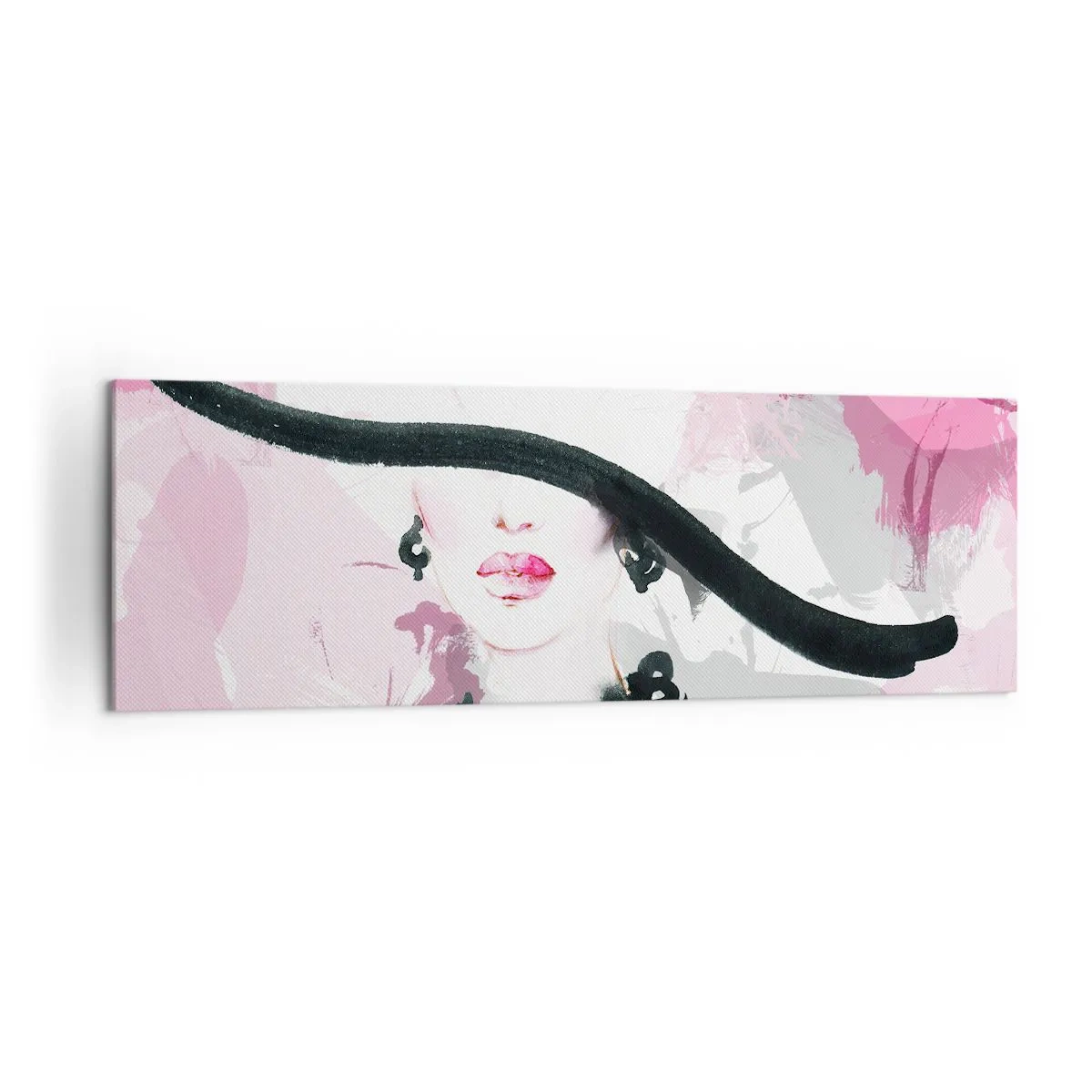 Vászonkép - Fekete és rózsaszín hölgy portréja - 160x50 cm
