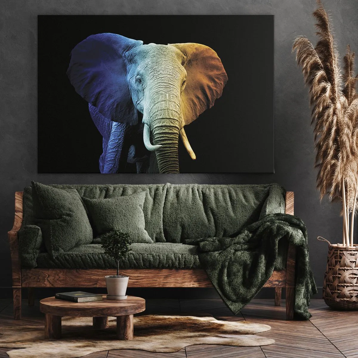 Vászonkép - Elefánt portré szivárvány színeiben - 70x50cm - Excentrikus, nem különc - Modern fali dekoráció nappalihoz és hálószobához ARTTOR