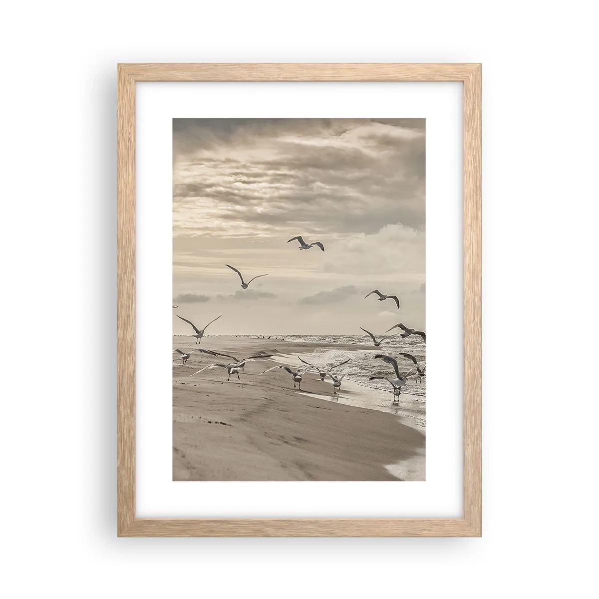 Poszter világos tölgy keretben - A tenger hangja, a madarak éneke - 30x40 cm