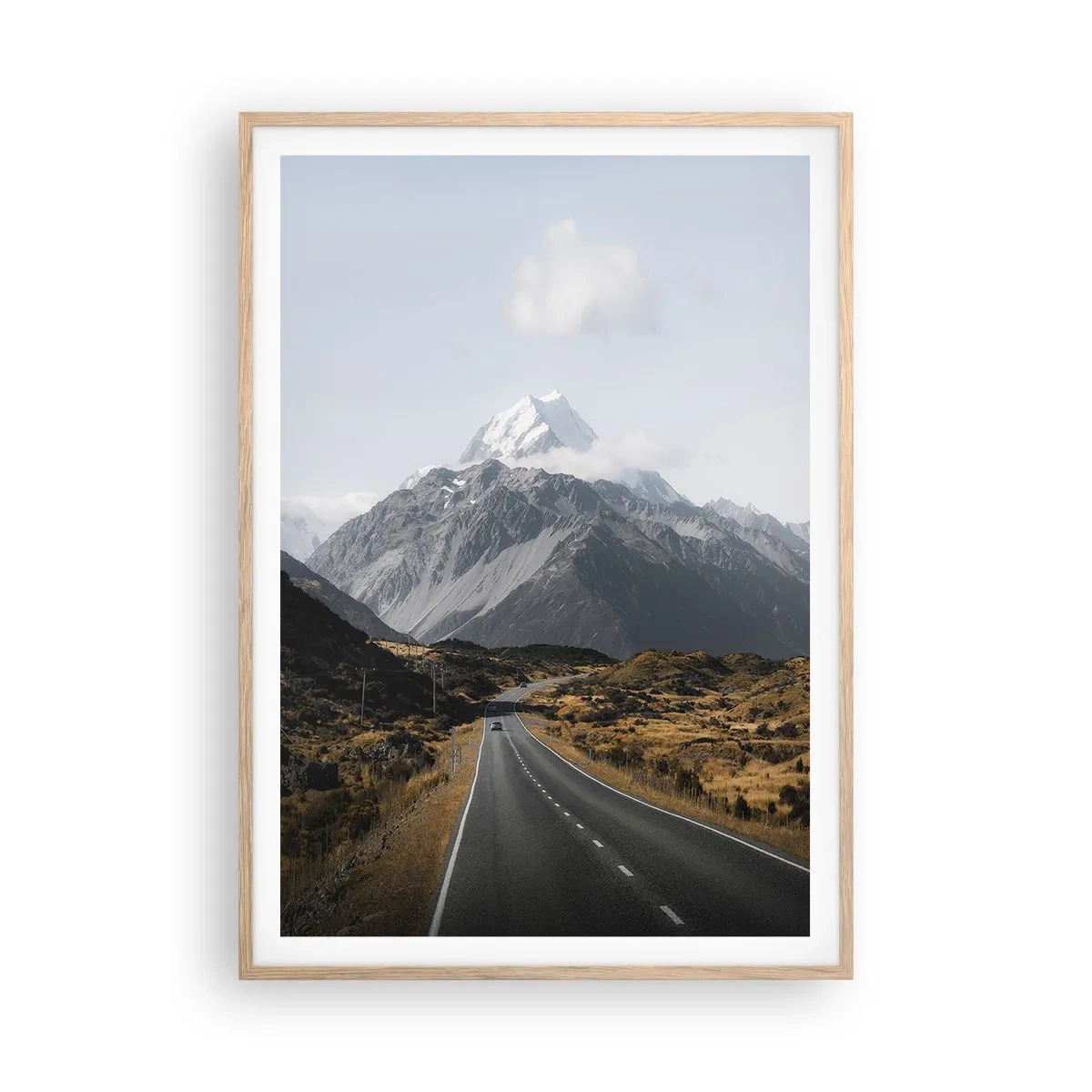 Poszter világos tölgy keretben - Út a hegyek szívébe - 70x100 cm