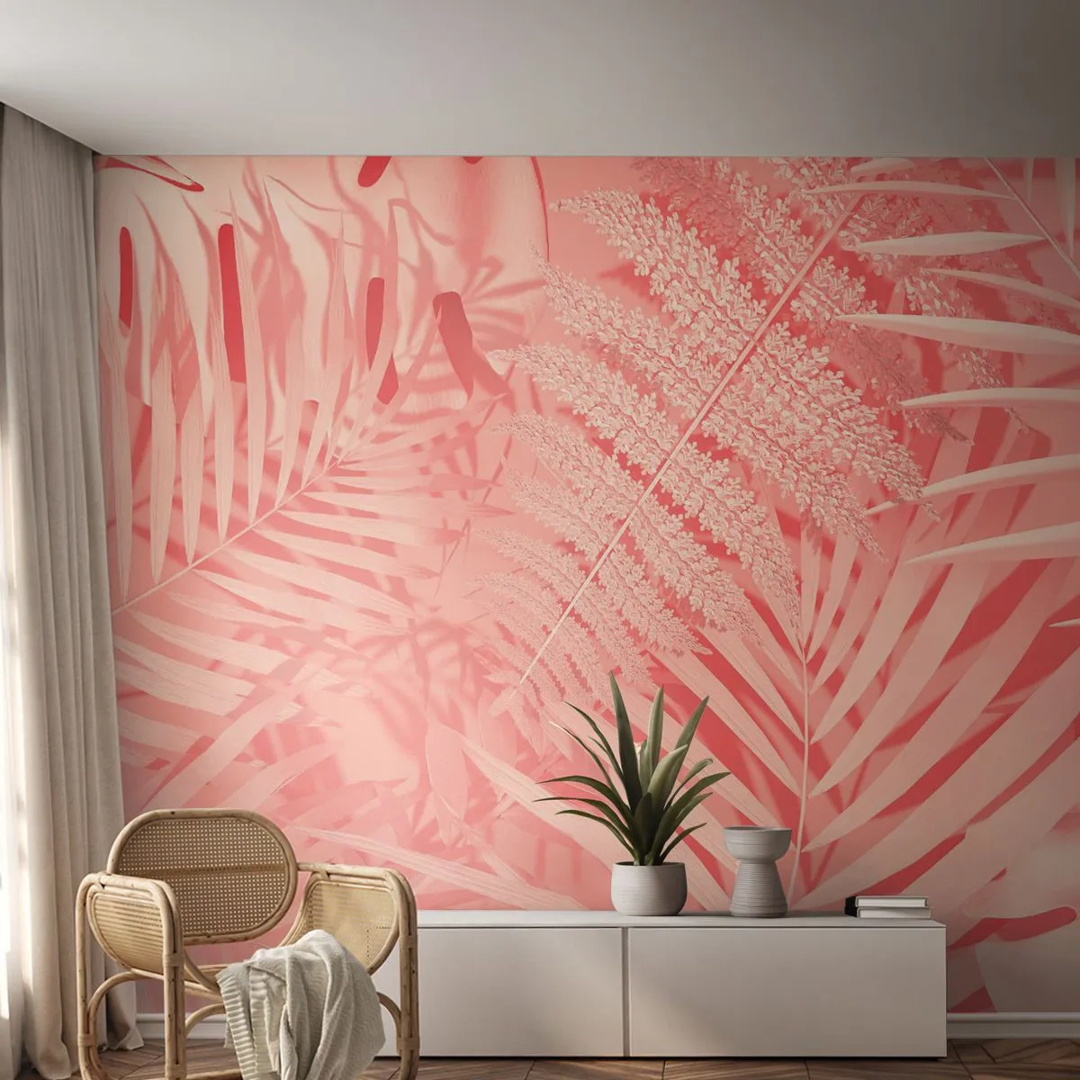 Öntapadós Fotótapéta Deluxe Sticker - Rózsaszín koncepció - Absztrakció, Pálmafa levél, Grafika - 250x175 cm