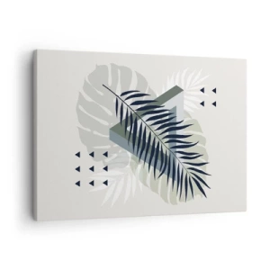 Vászonkép - Geometrikus kompozíció trópusi levelekkel zöld árnyalatokban - 70x50cm - Természet és geometria – két rend? - Modern fali dekoráció nappalihoz és hálószobához ARTTOR