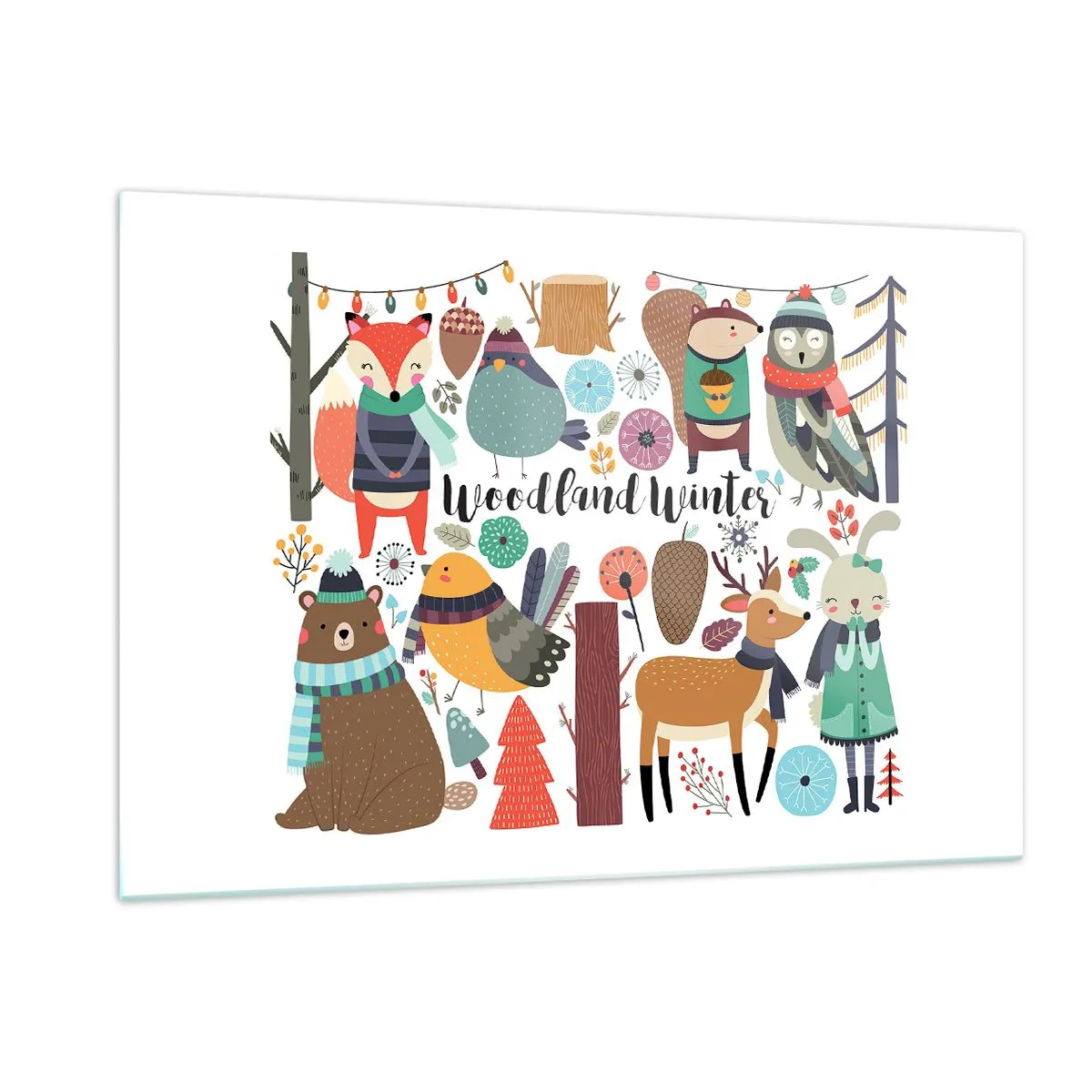 Üveg kép - Mesebeli ünnepek az erdőben - 120x80 cm