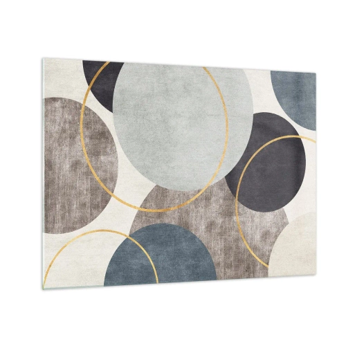 Üveg kép - Tompa színű körök kompozíciója - 70x50cm - Kerékről kerékre - Modern fali dekoráció nappalihoz és hálószobához ARTTOR