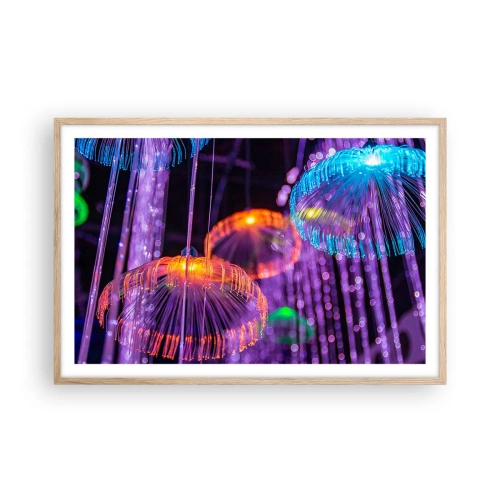 Poszter világos tölgy keretben - Világító szökőkút - 91x61 cm
