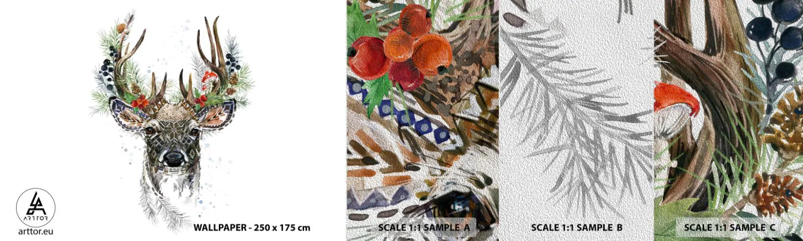 Fotótapéta Minta Premium Sand - Ünnepi köntösben - Absztrakció, Szarvas, Rénszarvas - 100x30 cm