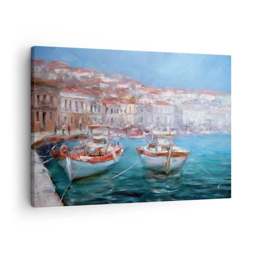 Vászonkép - Hajók egy festői olasz öbölben - 70x50cm - Olasz öböl - Modern fali dekoráció nappalihoz és hálószobához ARTTOR