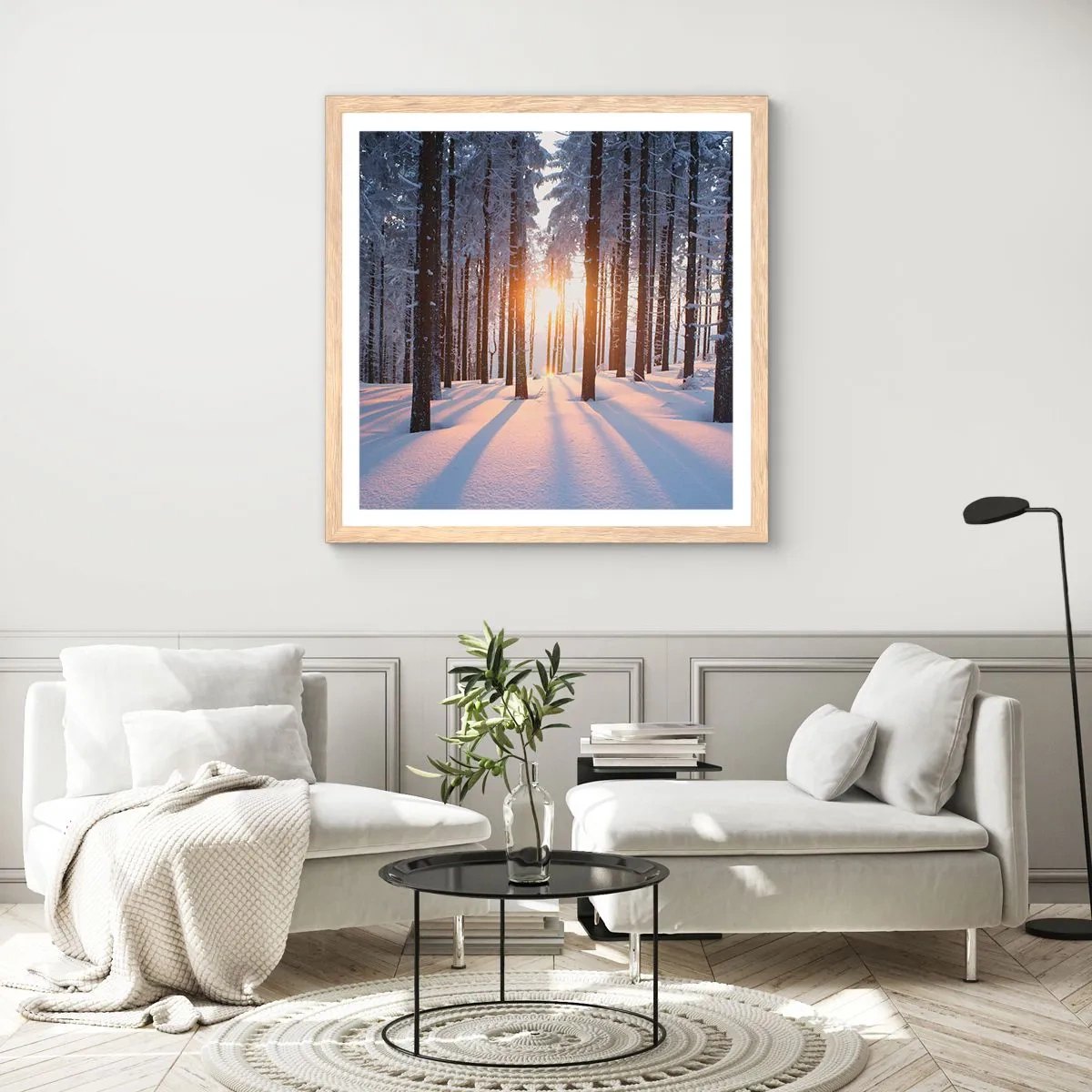 Poszter világos tölgy keretben - Egyértelműen fekete-fehéren - 40x40 cm