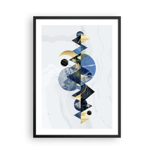 Poszter fehér keretben - Geometrikus absztrakció arany és sötétkék elemekkel - 50x70cm - Geometriai táj - Modern fali dekoráció nappalihoz és hálószobához ARTTOR
